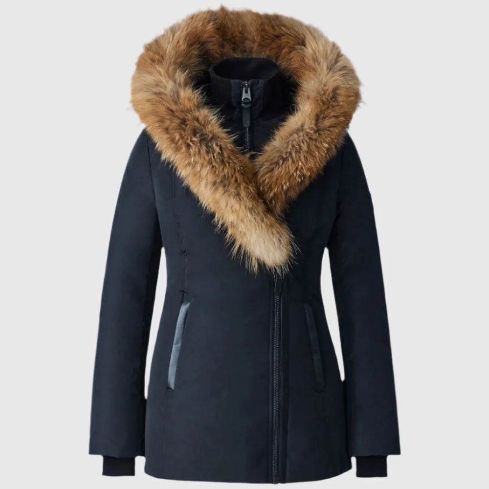 Mackage Black Jacket with Brown Faux Fur Trim